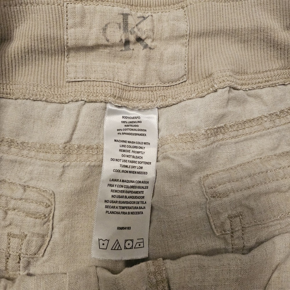 Calvin Klein Women's Medium 100% Linen Elastic Waistband Khaki Casual Shorts - Picture 5 of 10